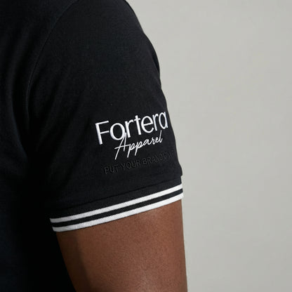 All black classic polo shirt with white tipping on collar and cuffs - team uniform group