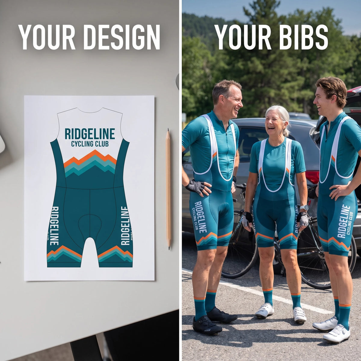 Custom Cycling Bibs - Padded Bib Shorts, Upload Your Design | Fortera Apparel