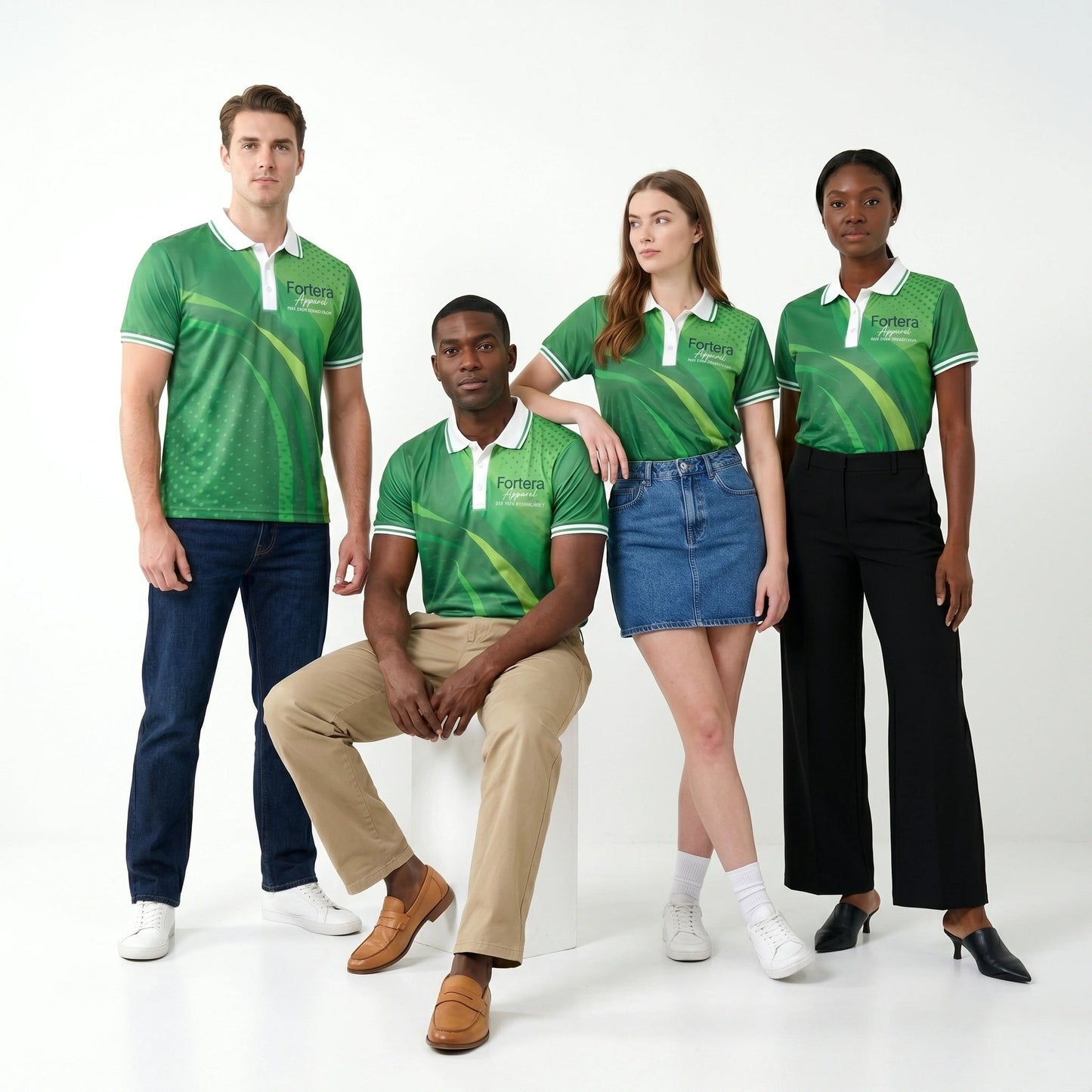 Custom Print Polo Shirt Brush Stroke Wave team uniform spa setting - Fortera Apparel