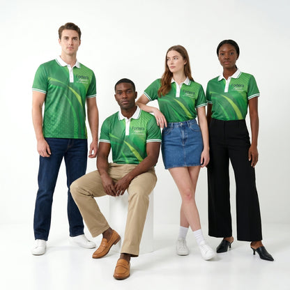 Custom Print Polo Shirt Brush Stroke Wave team uniform spa setting - Fortera Apparel