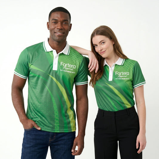 Custom Print Polo Shirt Brush Stroke Wave team uniform on the golf course - Fortera Apparel