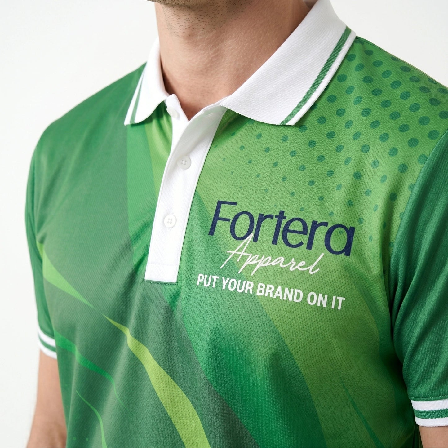 Custom Print Polo Shirt Brush Stroke Wave side angle detail - Fortera Apparel