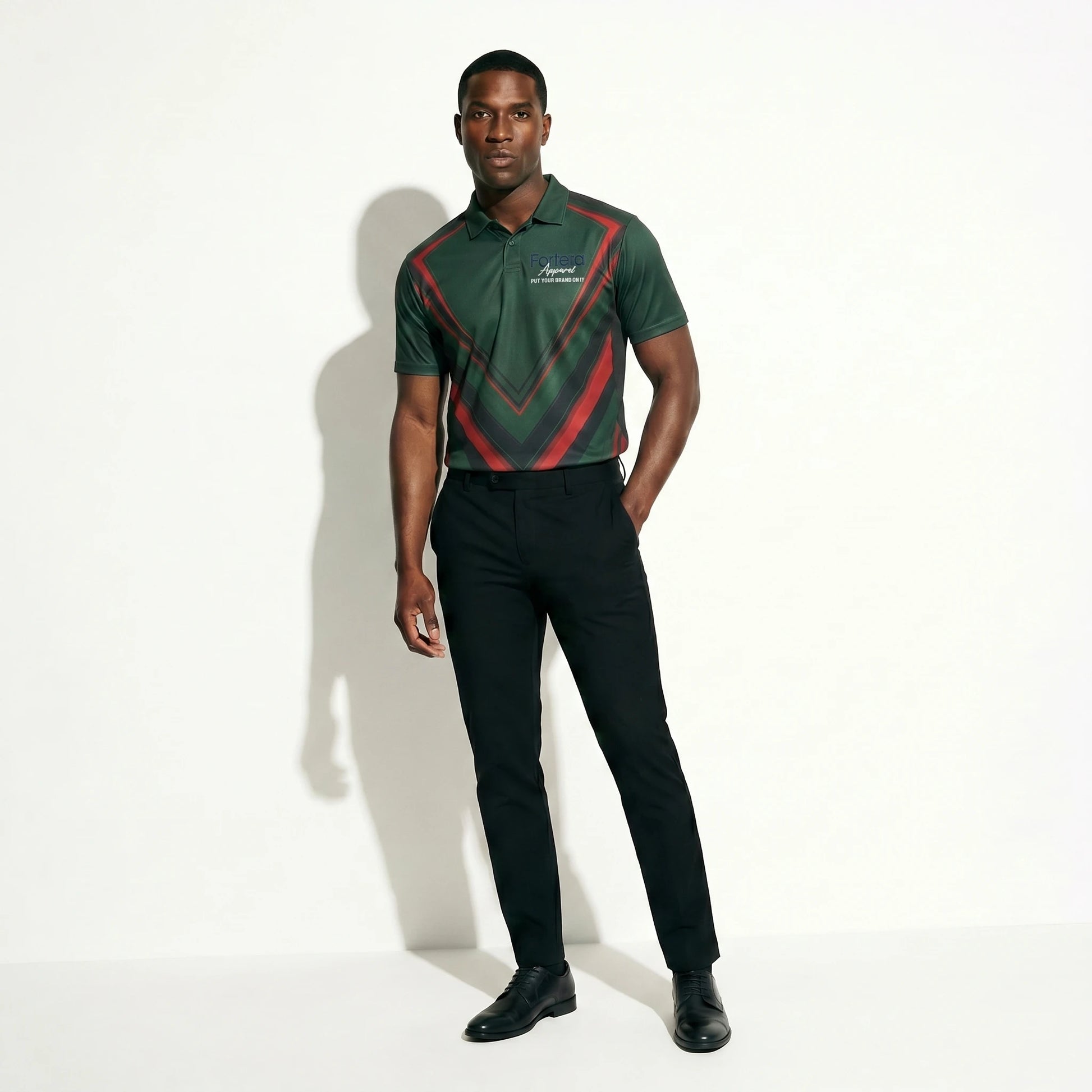 Custom Print Polo Shirt Chevron Arrow close-up fabric texture - Fortera Apparel