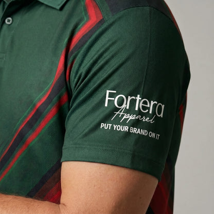 Custom Print Polo Shirt Chevron Arrow sleeve detail - Fortera Apparel