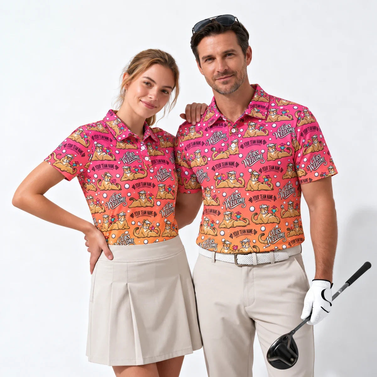 Custom Print Polo Shirt Country Club Cougar funny golf polo worn by two golfers