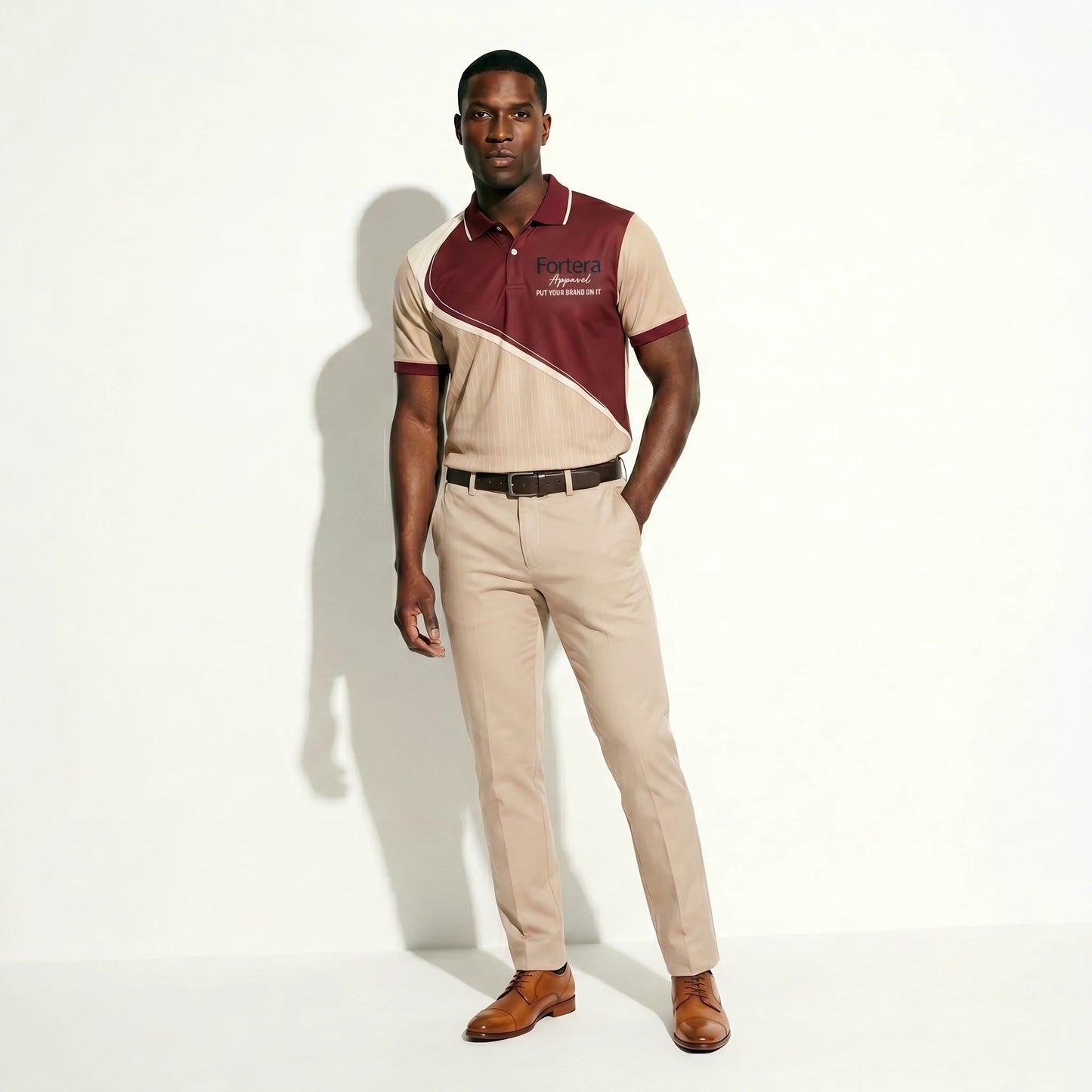 Custom Print Polo Shirt Diagonal Split close-up fabric texture - Fortera Apparel