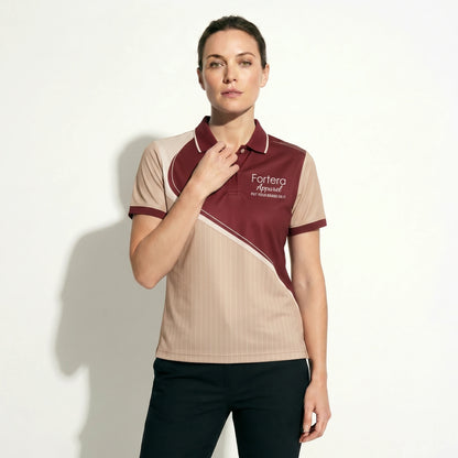 Custom Print Polo Shirt Diagonal Split close-up chest logo placement - Fortera Apparel