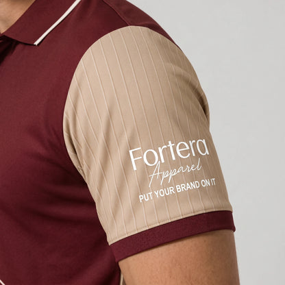 Custom Print Polo Shirt Diagonal Split sleeve detail - Fortera Apparel
