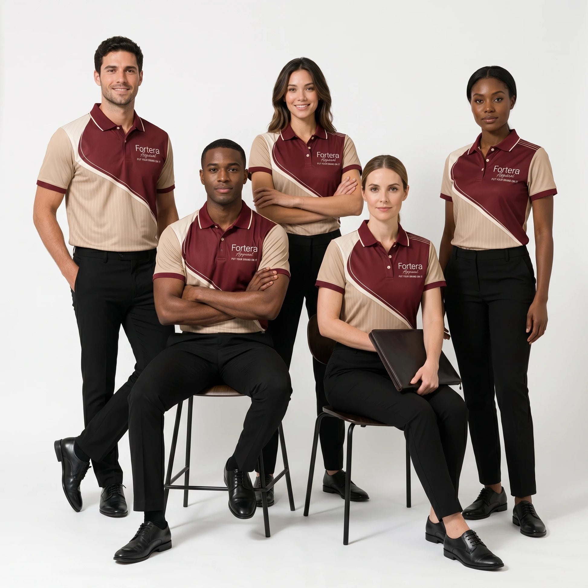 Custom Print Polo Shirt Diagonal Split team uniform on the field - Fortera Apparel