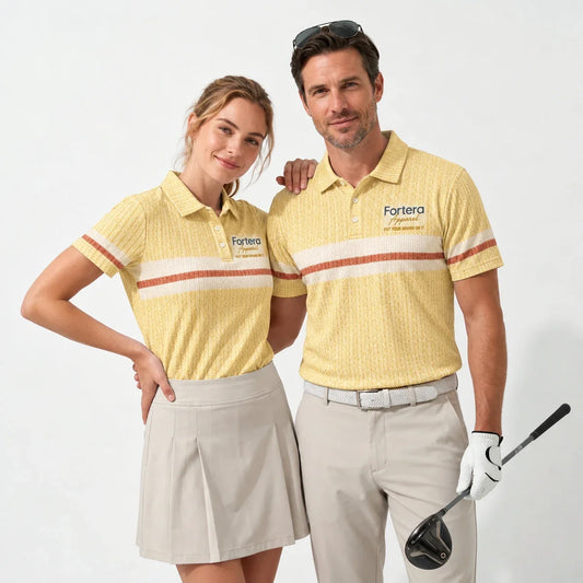 Knit Look Retro Stripe Polo Shirt with Fortera Apparel chest logo