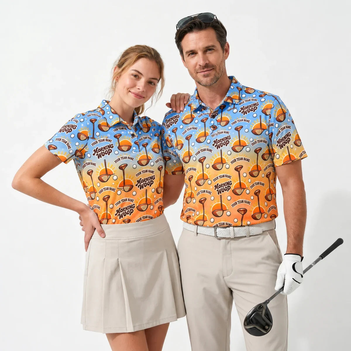 Custom Print Polo Shirt Morning Wood funny golf polo worn by two golfers