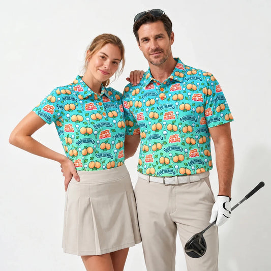 Custom Print Polo Shirt Nice Melons funny golf polo worn by two golfers