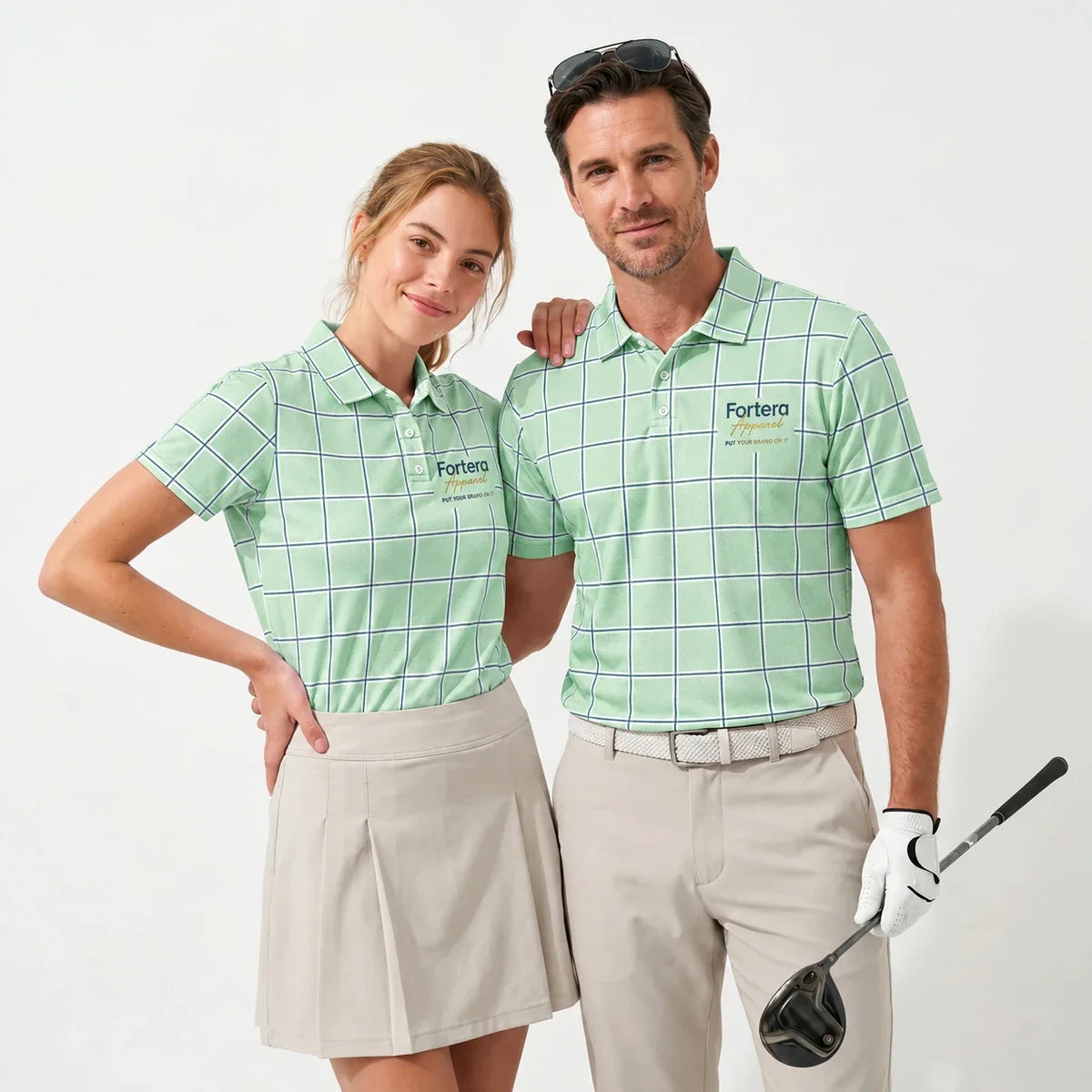 Windowpane Check Polo Shirt with Fortera Apparel chest logo