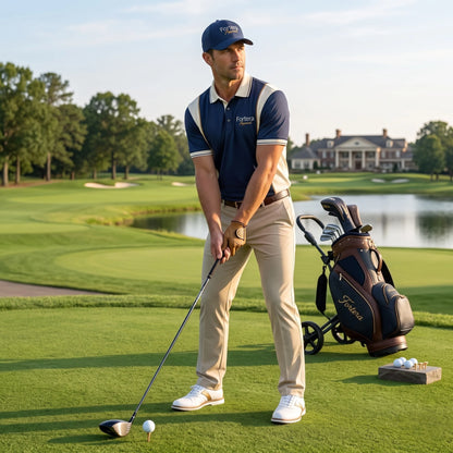 Dri fit navy color block performance polo fabric detail