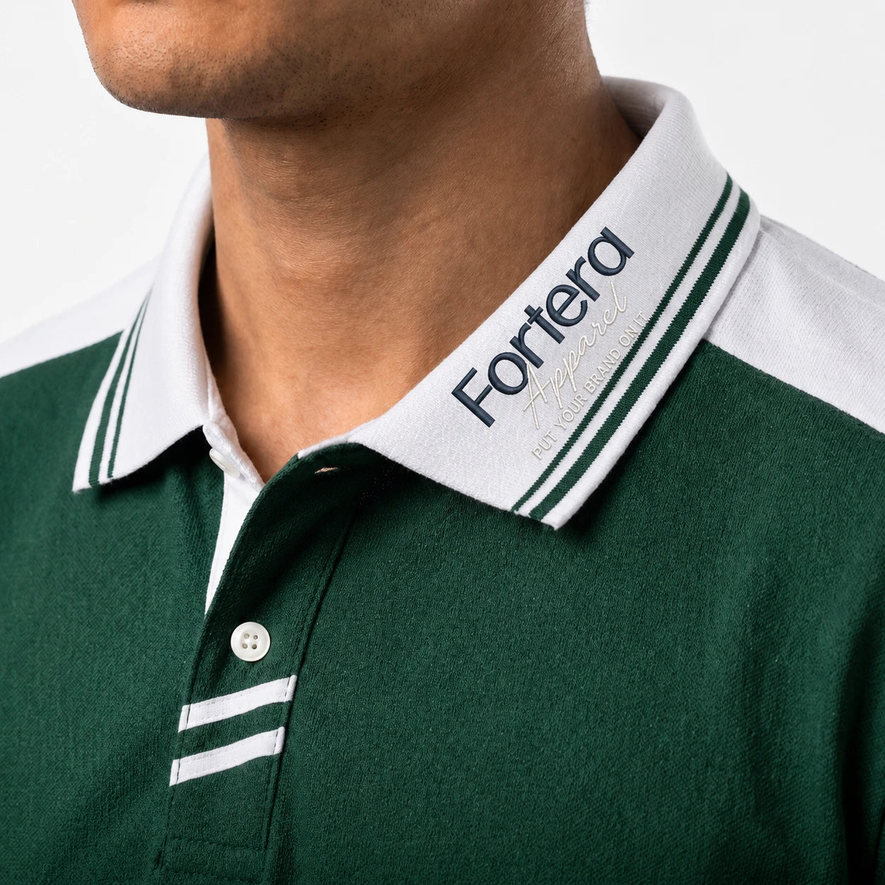 Detail of custom embroidered polo shirt with logo