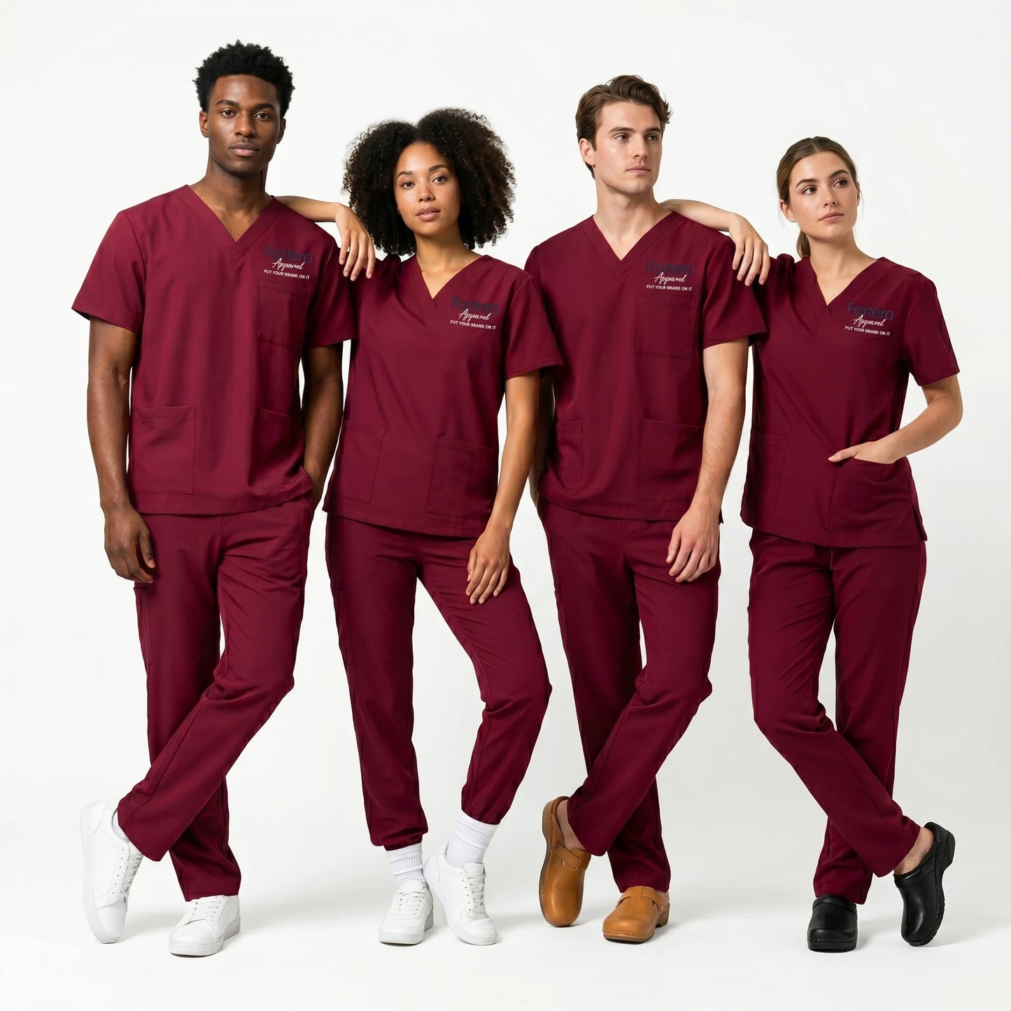 Essential Embroidered Scrubs Set healthcare uniform front view detail - Fortera Apparel