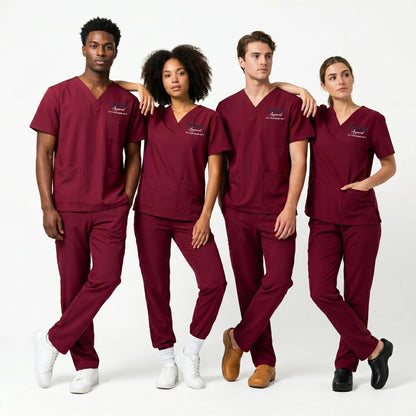 Essential Embroidered Scrubs Set healthcare uniform front view detail - Fortera Apparel