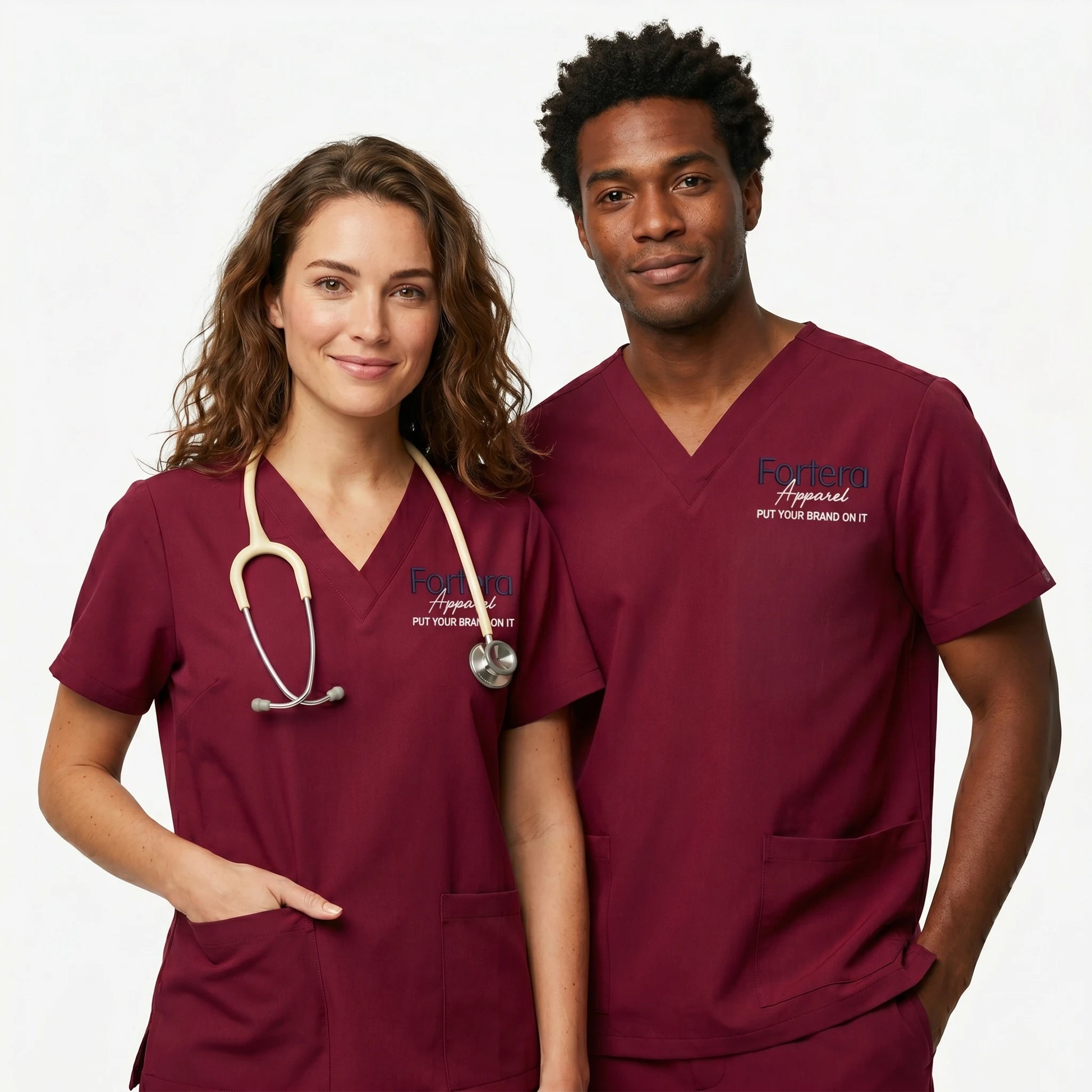 Essential Embroidered Scrubs Set medical team uniform on duty - Fortera Apparel