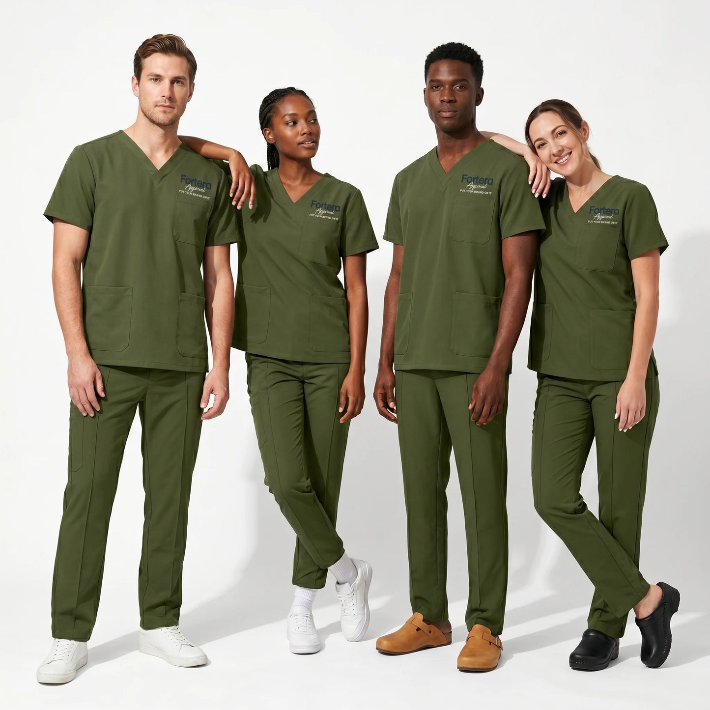 FIONX Signature Embroidered Scrubs Set healthcare uniform front view detail - Fortera Apparel