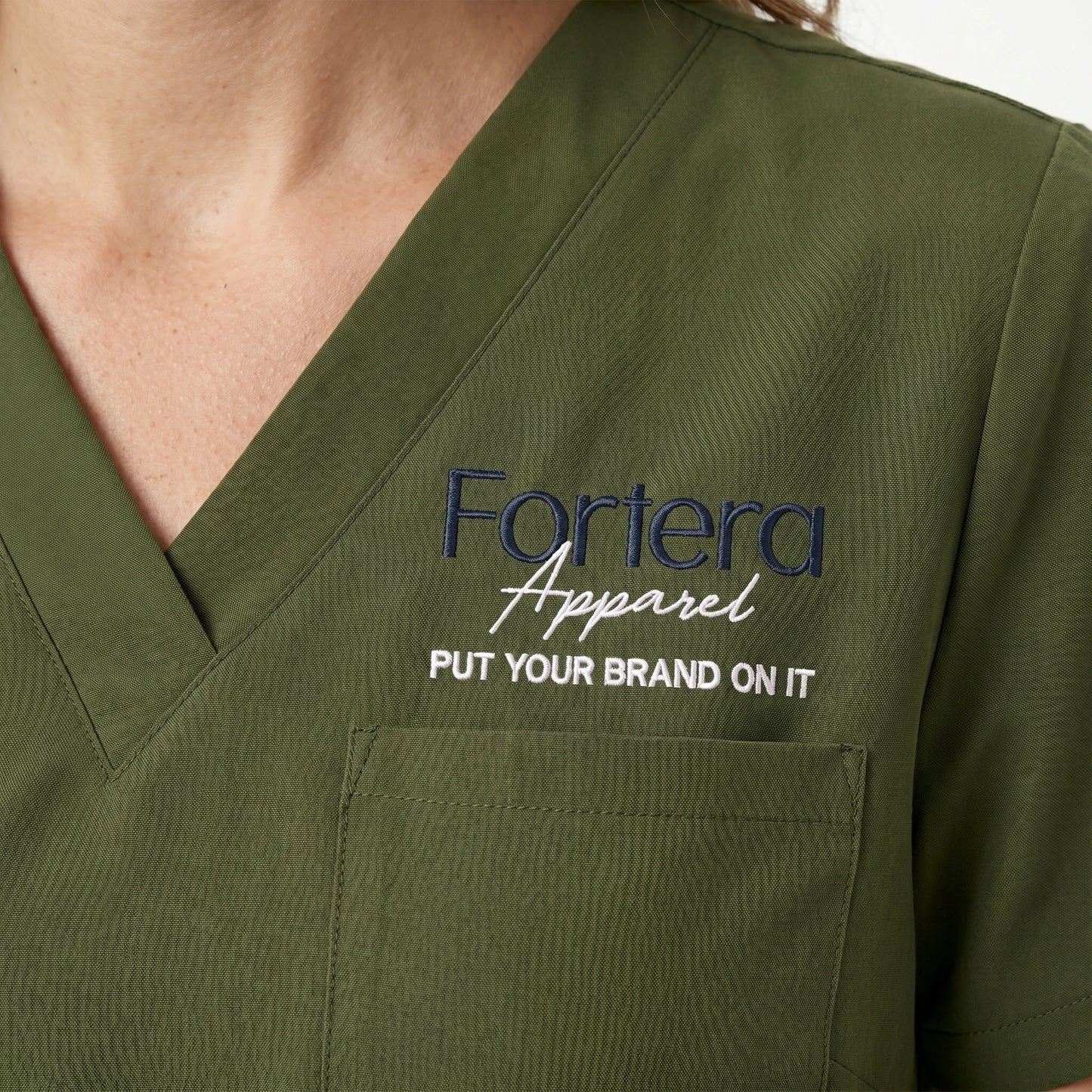 FIONX Signature Embroidered Scrubs Set back view tailored silhouette - Fortera Apparel