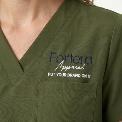 FIONX Signature Embroidered Scrubs Set back view tailored silhouette - Fortera Apparel