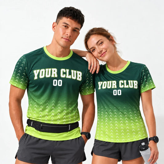 Forest Gradient Green Running Shirt worn by a man and a woman