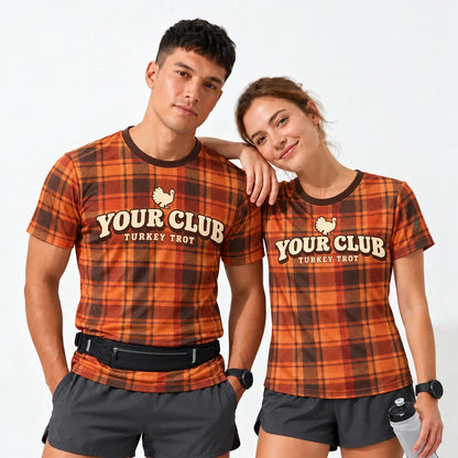 Harvest Plaid Turkey Trot Shirt worn by a man and a woman