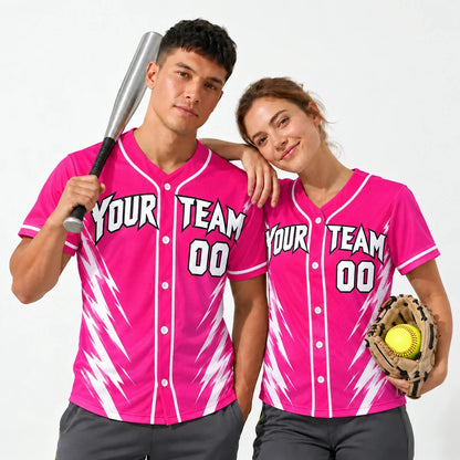 Hot Pink Bolt pink softball jersey worn by a baseball player and a softball player