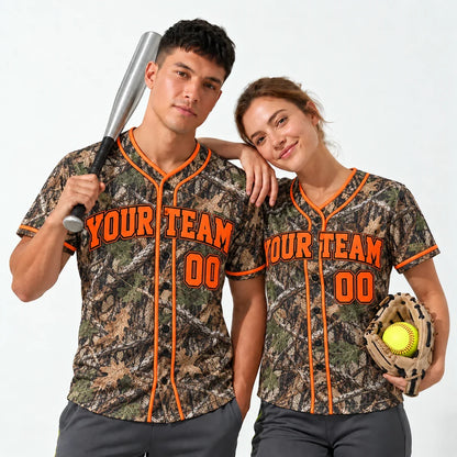 Hunter Camo camo softball jersey worn by a baseball player and a softball player