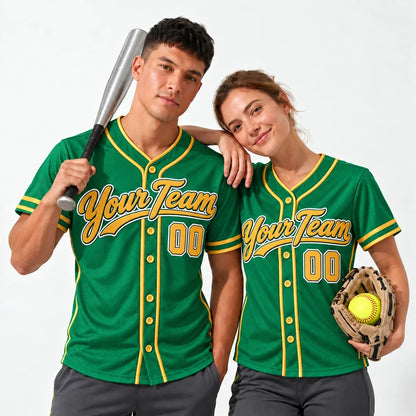 Kelly Green Gold green baseball jersey worn by a baseball player and a softball player