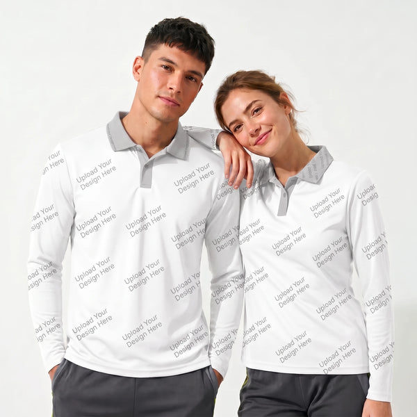 Custom AOP Long Sleeve Polo Shirt - Upload Your Own Design | Fortera Apparel