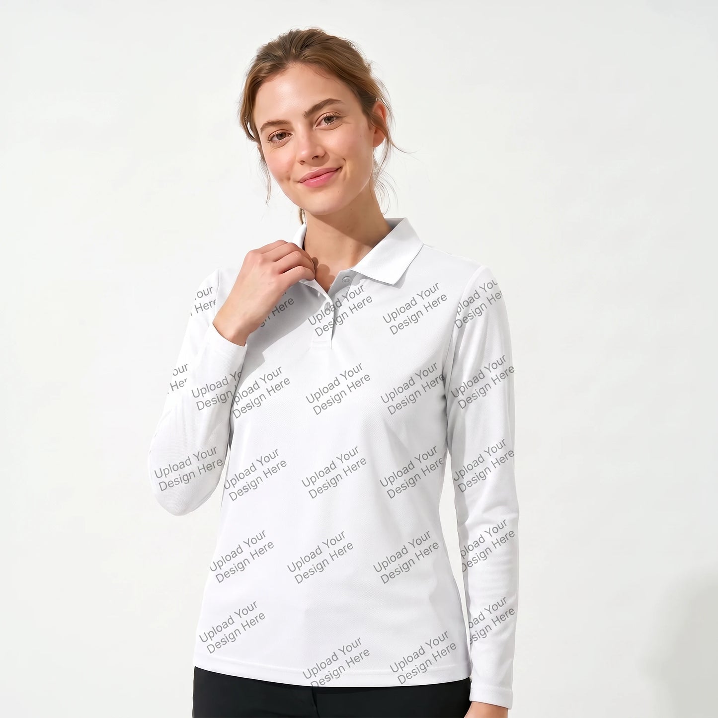Custom AOP Long Sleeve Polo Shirt - Upload Your Own Design | Fortera Apparel