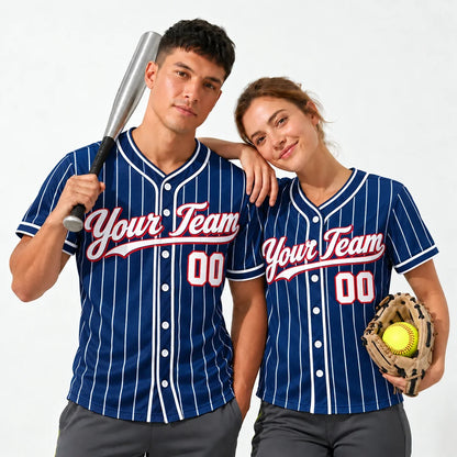 Navy Night Pinstripe pinstripe softball uniform worn by a baseball player and a softball player
