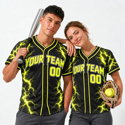Neon Bolt slowpitch softball jersey worn by a baseball player and a softball player