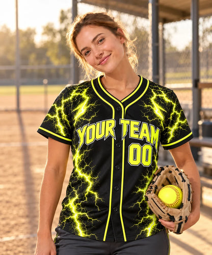 Neon Bolt slowpitch softball jersey on a softball field