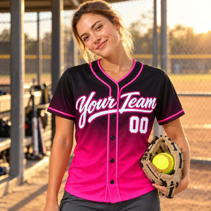 Pink Midnight Fade softball jersey for women on a softball field