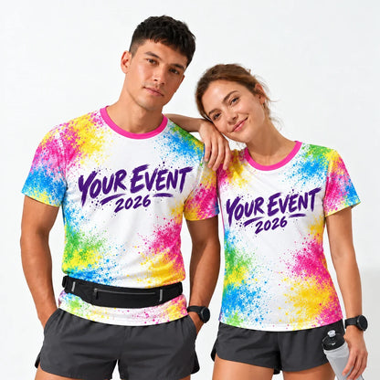 Powder Burst Color Run Shirt worn by a man and a woman