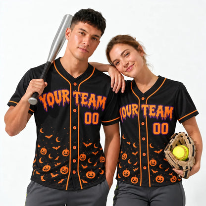 Pumpkin Night halloween softball jersey worn by a baseball player and a softball player