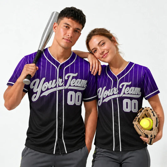 Purple Night Fade purple softball jersey worn by a baseball player and a softball player