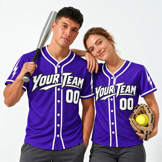 Purple Strike purple baseball jersey worn by a baseball player and a softball player