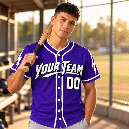 Purple Strike purple baseball jersey on a baseball field