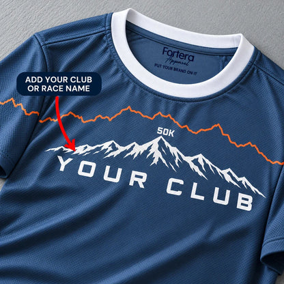Close-up of the Ridgeline Ultra Marathon Shirt design and neck label