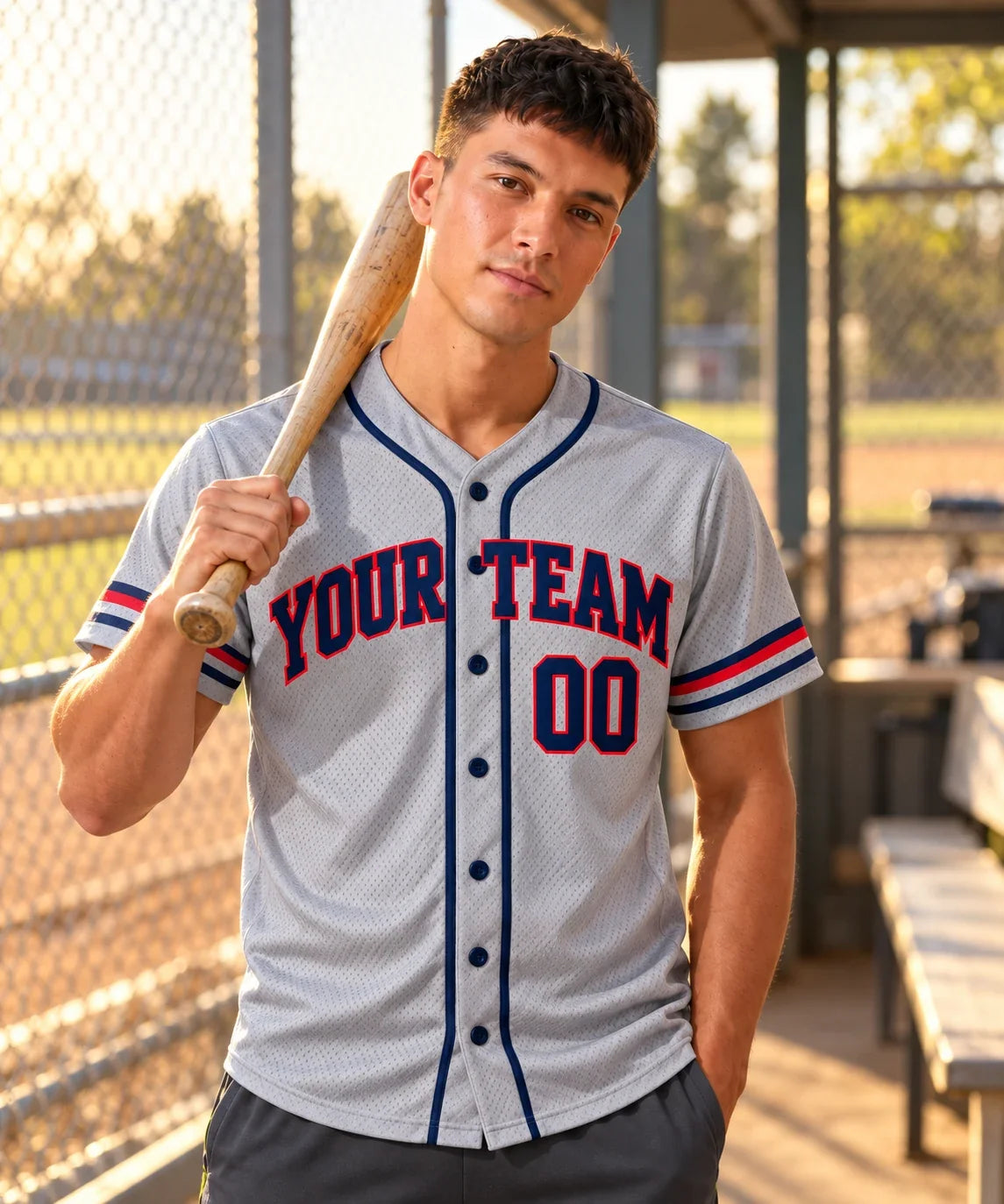 Road Grey gray baseball jersey on a baseball field