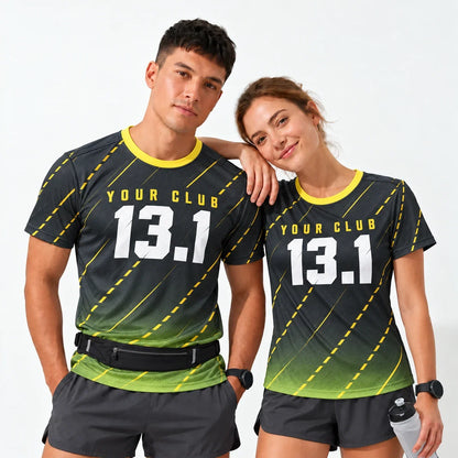 Road Lines Half Marathon Shirt worn by a man and a woman
