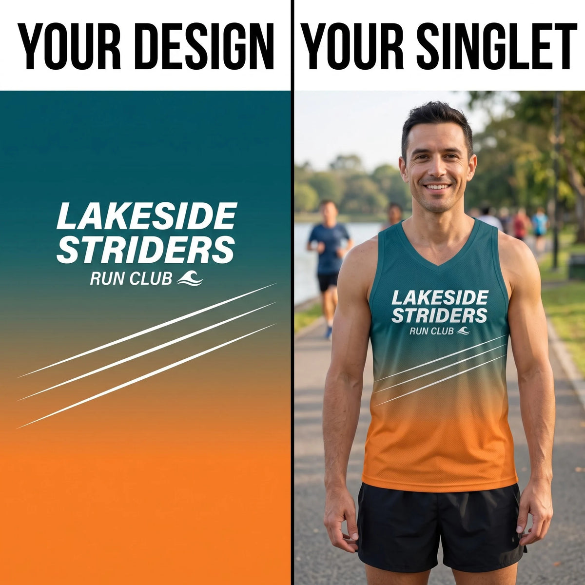 Custom running singlet for a run club, available as a team starter jersey