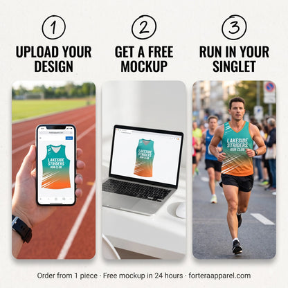 How to order custom running singlets: upload your design, get a free mockup, run in your singlet