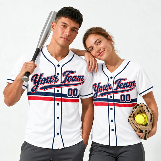 Script Stripe retro baseball jersey worn by a baseball player and a softball player