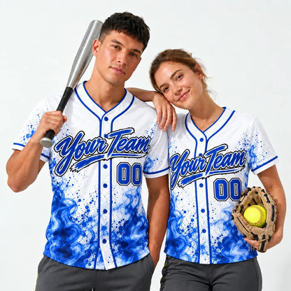 Smoke Splash sublimated softball jersey worn by a baseball player and a softball player
