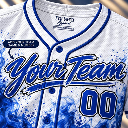 Close-up of the Smoke Splash sublimated softball jersey lettering and piping