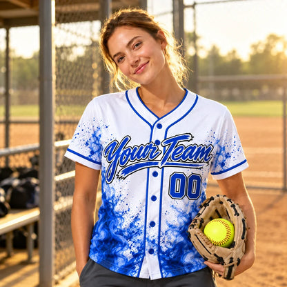 Smoke Splash sublimated softball jersey on a softball field